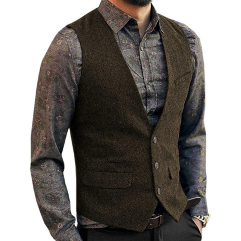 V-neck Tweed Single Breasted Vest - Image 10