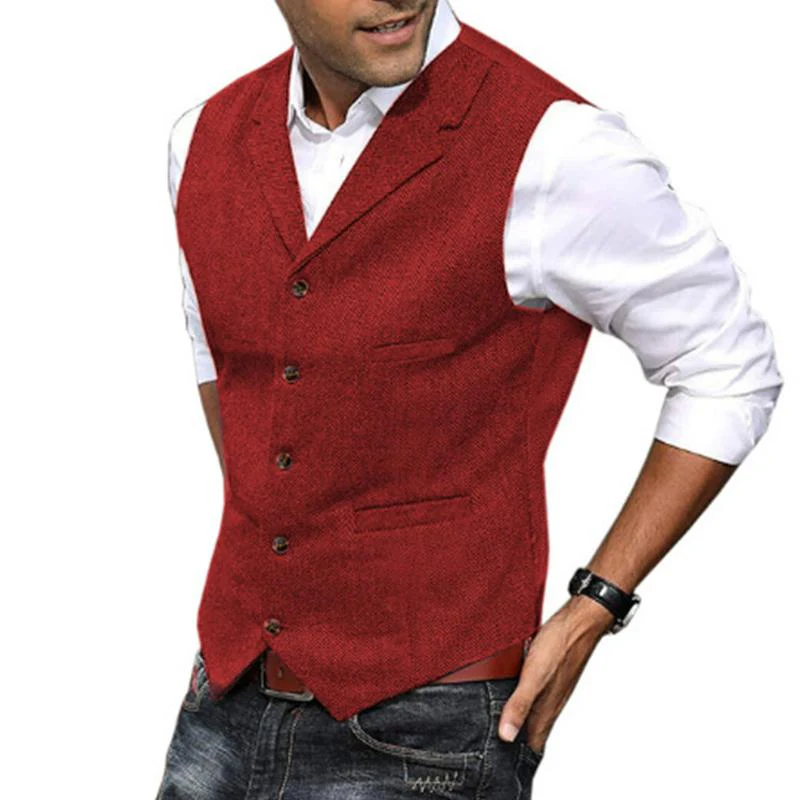 Vintage Herringbone Lapel Single Breasted Slim Vest - Image 2