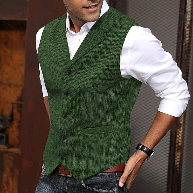 Vintage Herringbone Lapel Single Breasted Slim Vest - Image 7