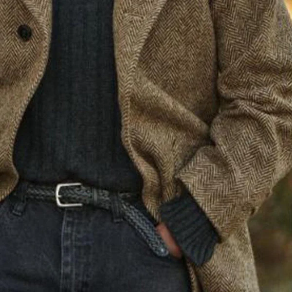 Vintage Herringbone Mid-Length Suit Coat - Image 3