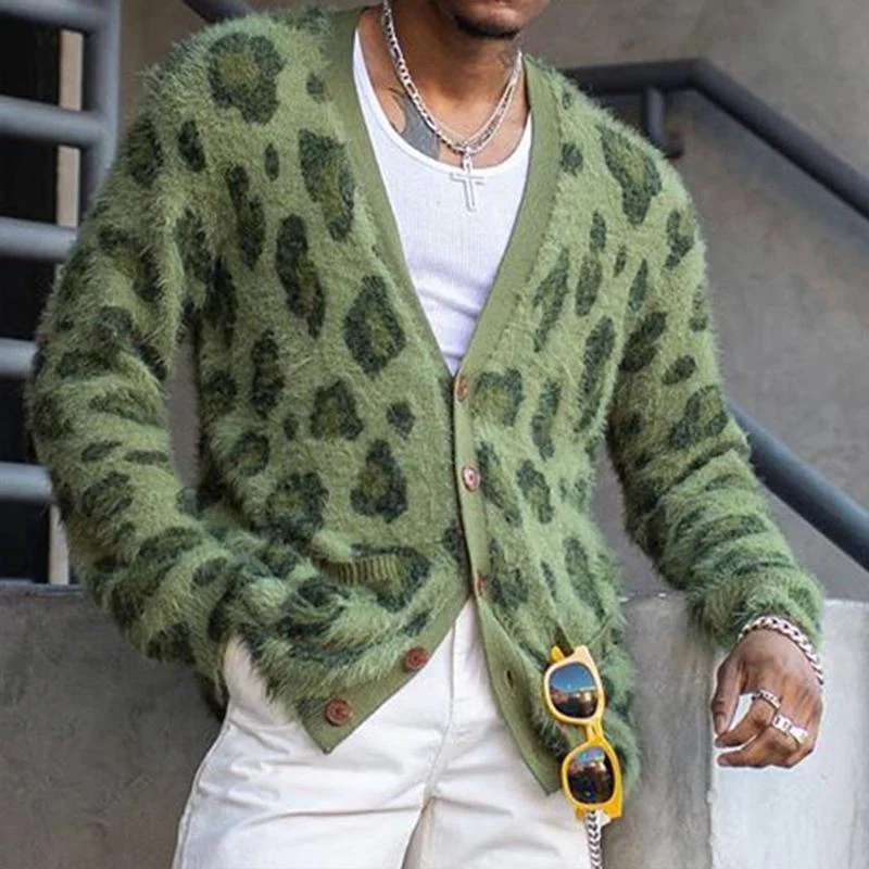 Vintage Leopard V-Neck Single-Breasted Cardigan - Image 3