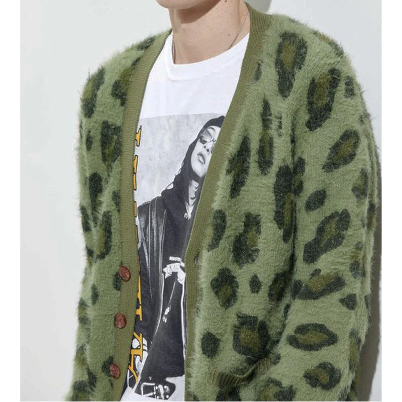 Vintage Leopard V-Neck Single-Breasted Cardigan - Image 4
