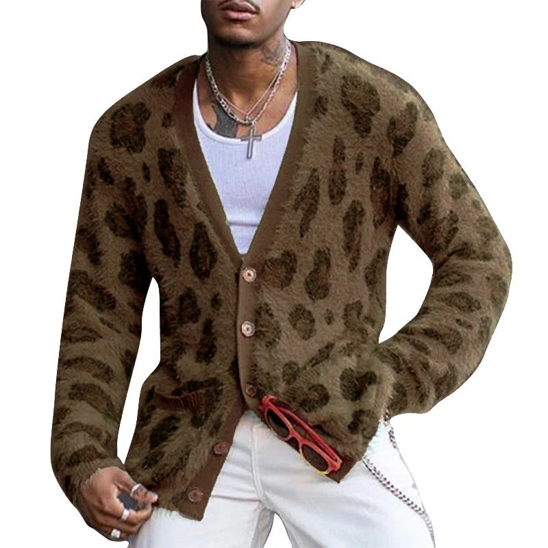 Vintage Leopard V-Neck Single-Breasted Cardigan - Image 5
