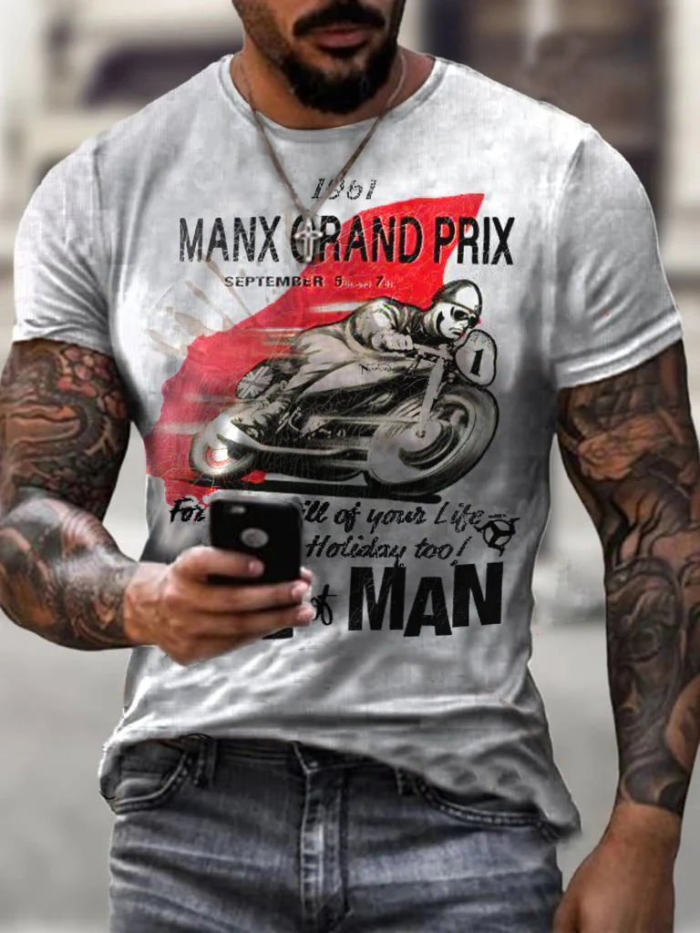 Vintage Motorcycle Races Isle Of Manx Grand Prix Printed T-Shirt