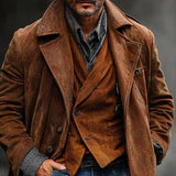 Vintage Solid Single Breasted Suede Coat - Image 3