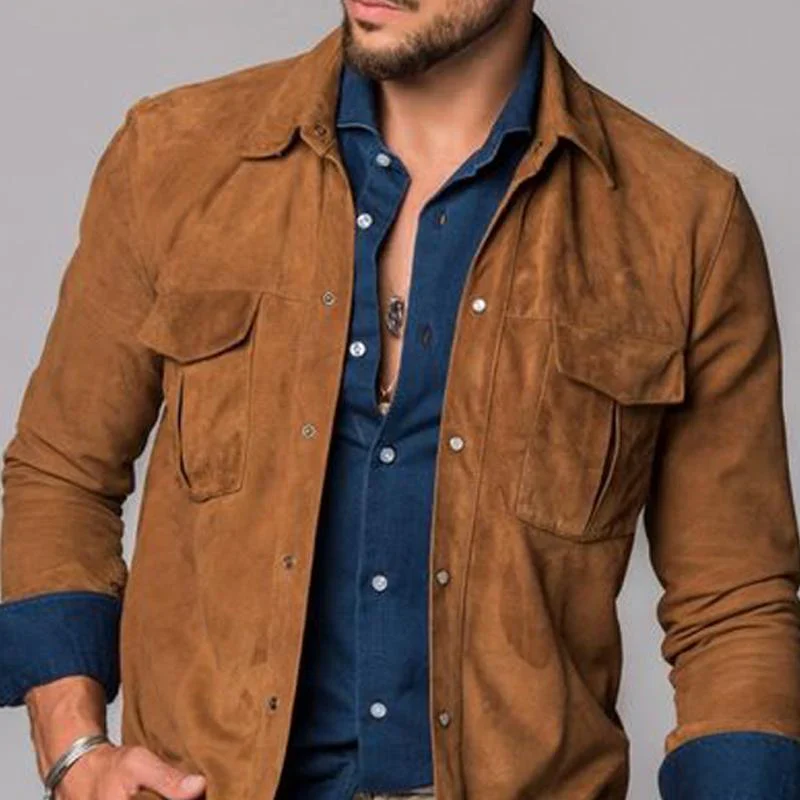 Vintage Suede Double Breast Pocket Lapel Overshirt - Image 3
