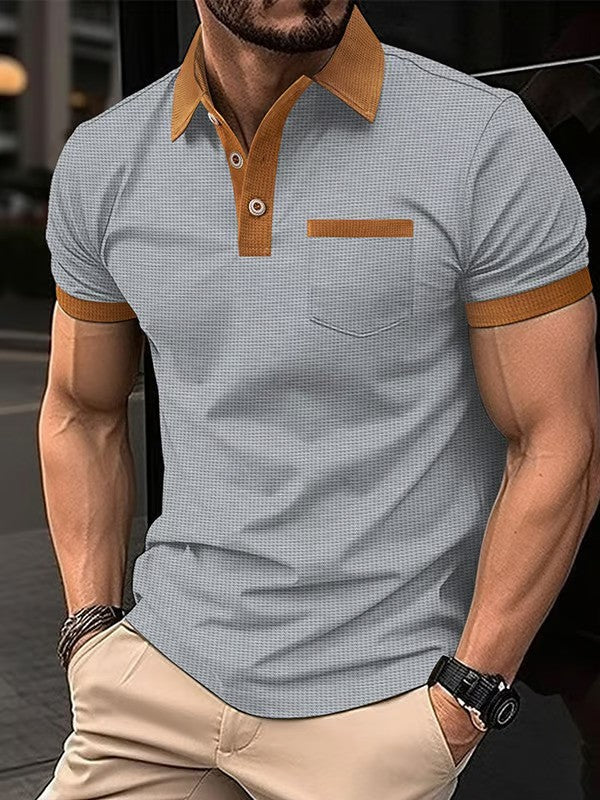 Waffle Fabric Fashion Casual Polo Shirt (With Pockets) - Image 2