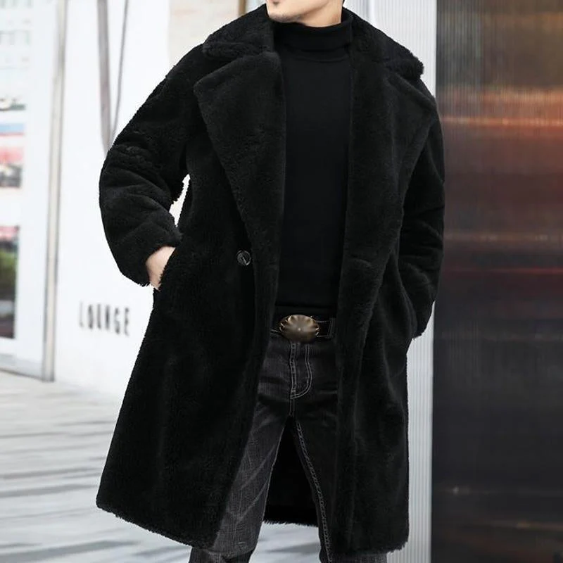 Warm Solid Color Teddy Plush Lapel Long Coat - Image 6