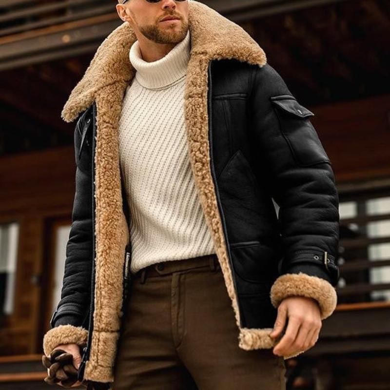 Winter Lambswool Warm Lapel Multi-pocket Thick Coat - Image 4