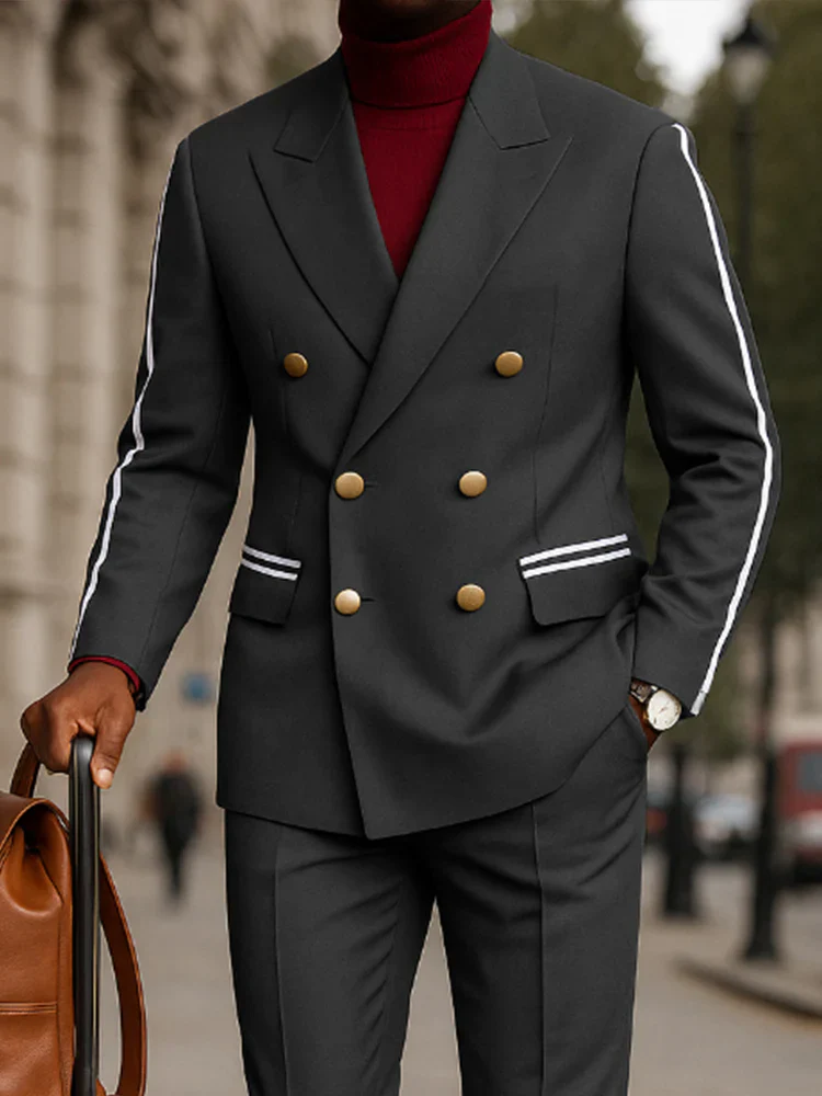 Modern Contrast Tape Business Suit Set - Image 3