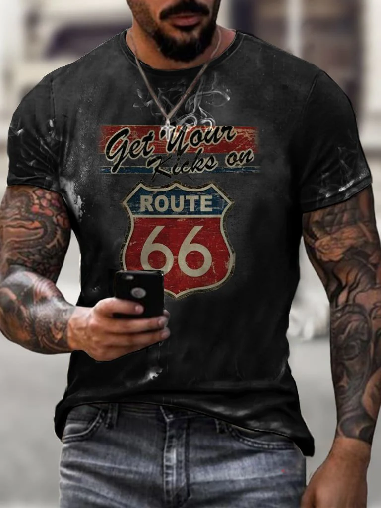 Motorcycle Print T-Shirt Route 66 - Image 3