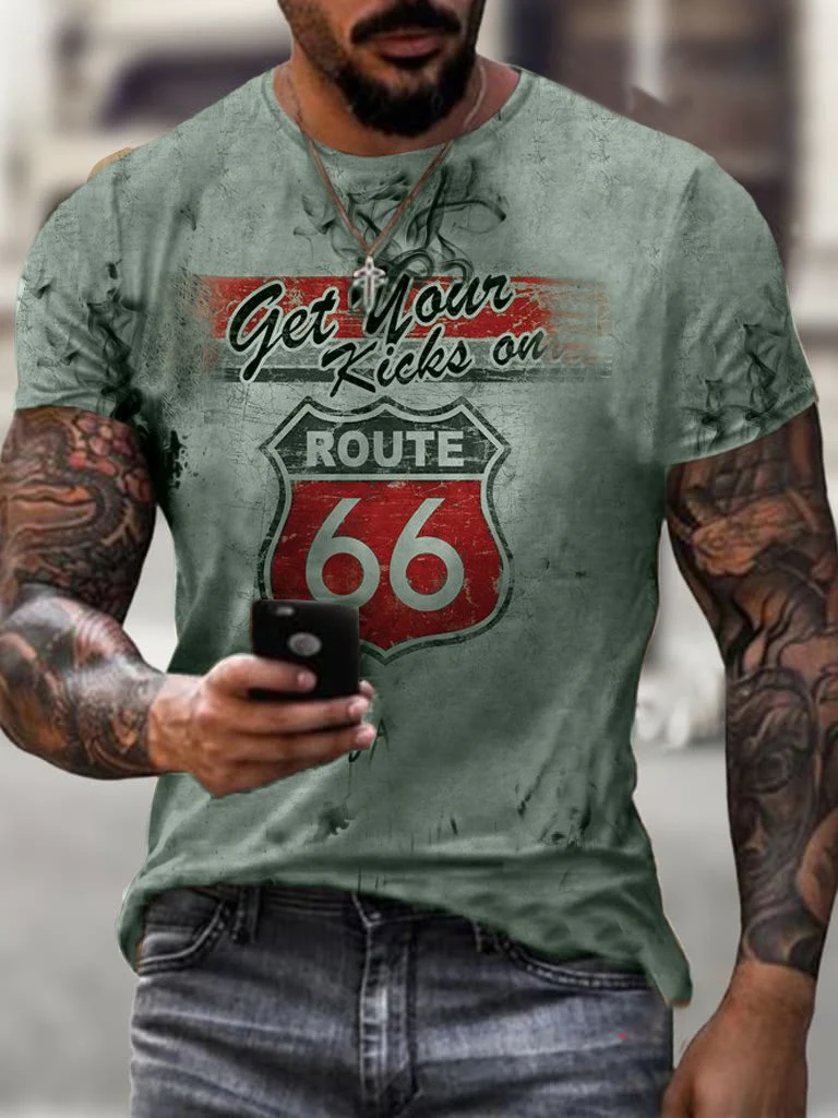 Motorcycle Print T-Shirt Route 66 - Image 4