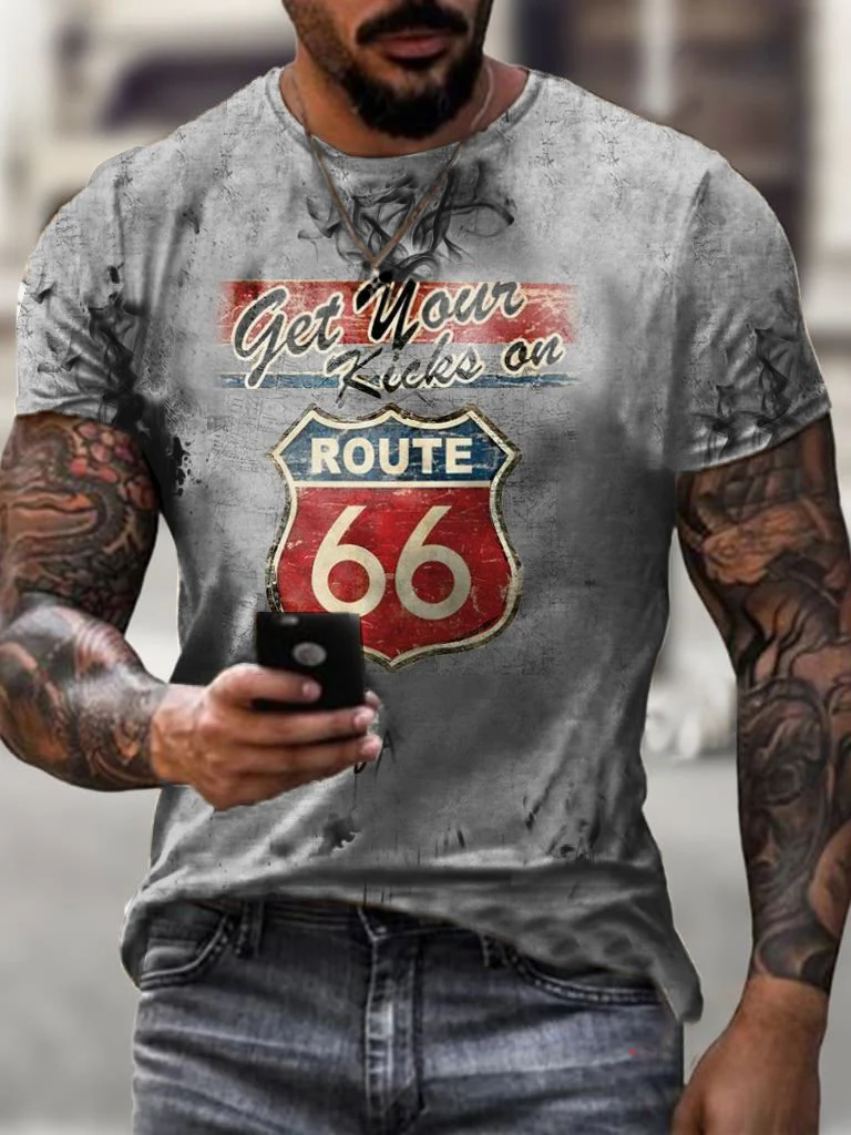 Motorcycle Print T-Shirt Route 66 - Image 5