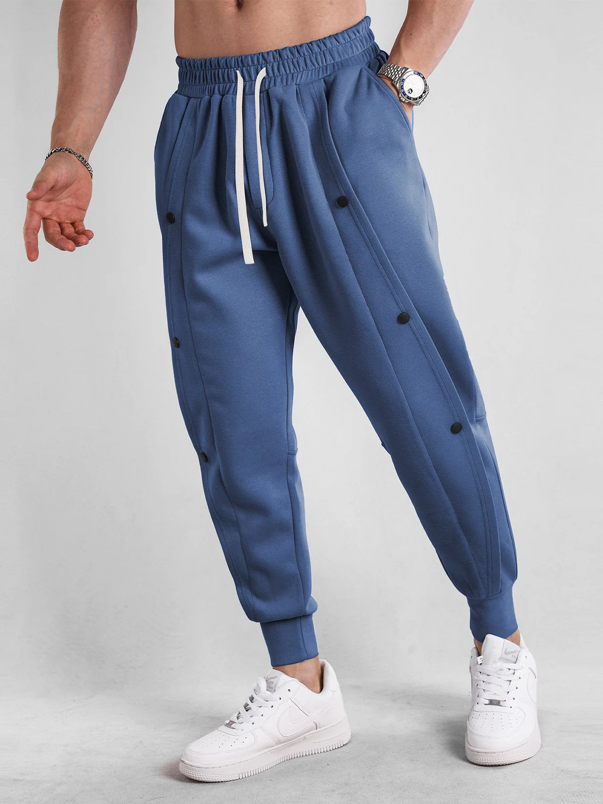 Loose Fit Tapered Sweatpant Button Jogger - Image 13