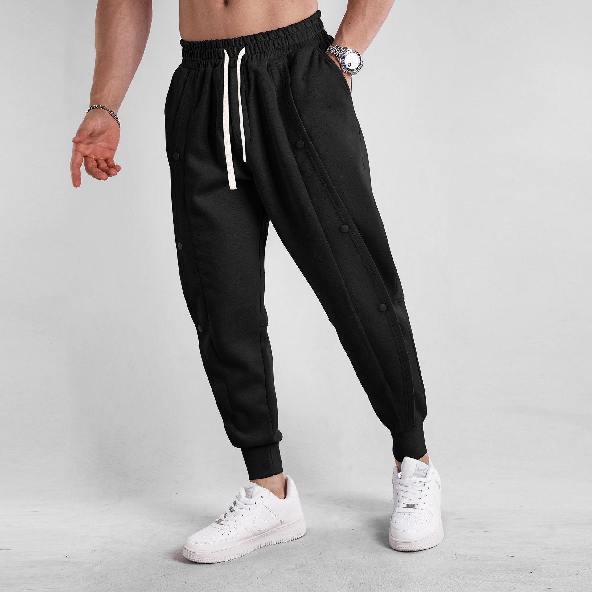 Loose Fit Tapered Sweatpant Button Jogger - Image 14