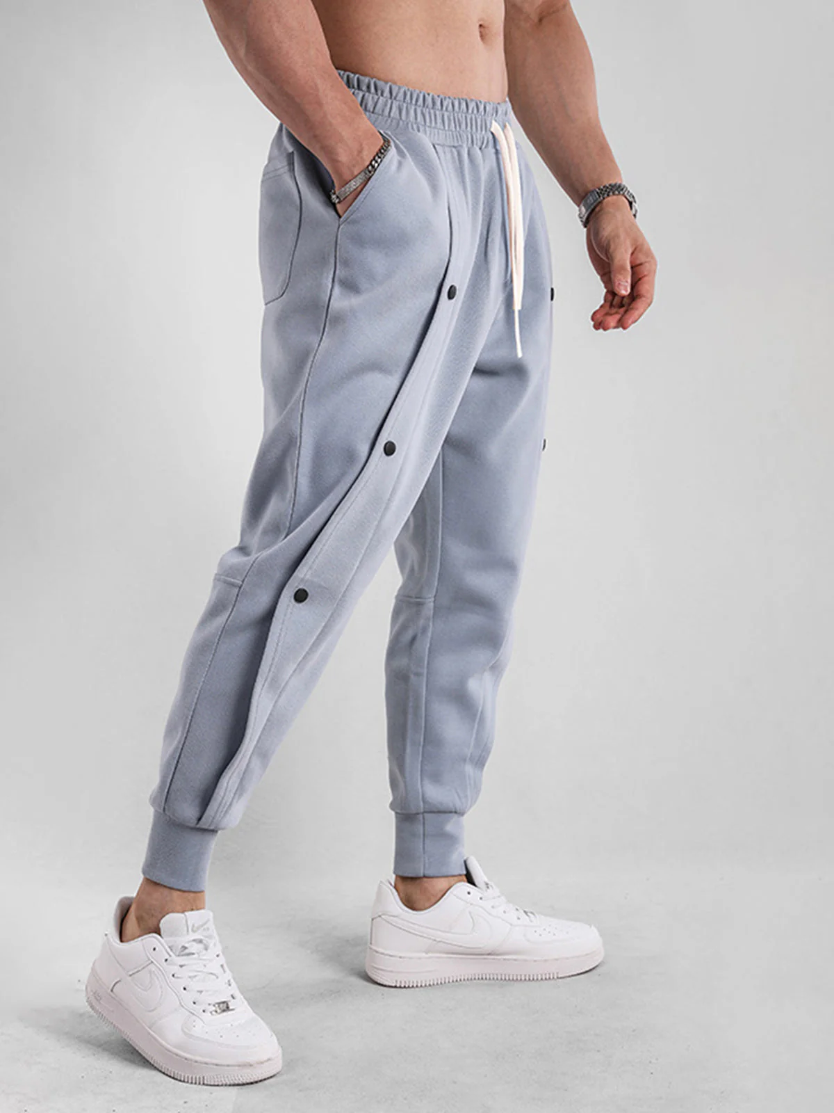 Loose Fit Tapered Sweatpant Button Jogger - Image 3