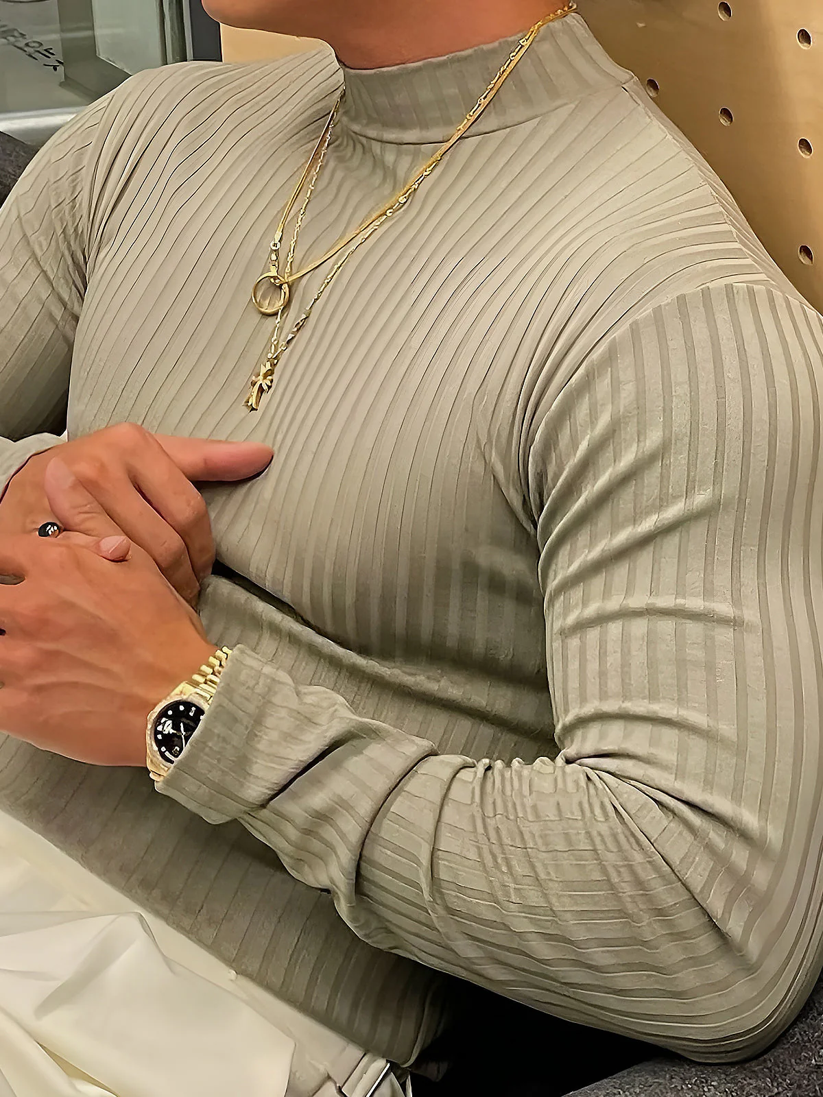 Stretch Rib Jersey Mockneck Long Sleeves T-shirt - Image 6
