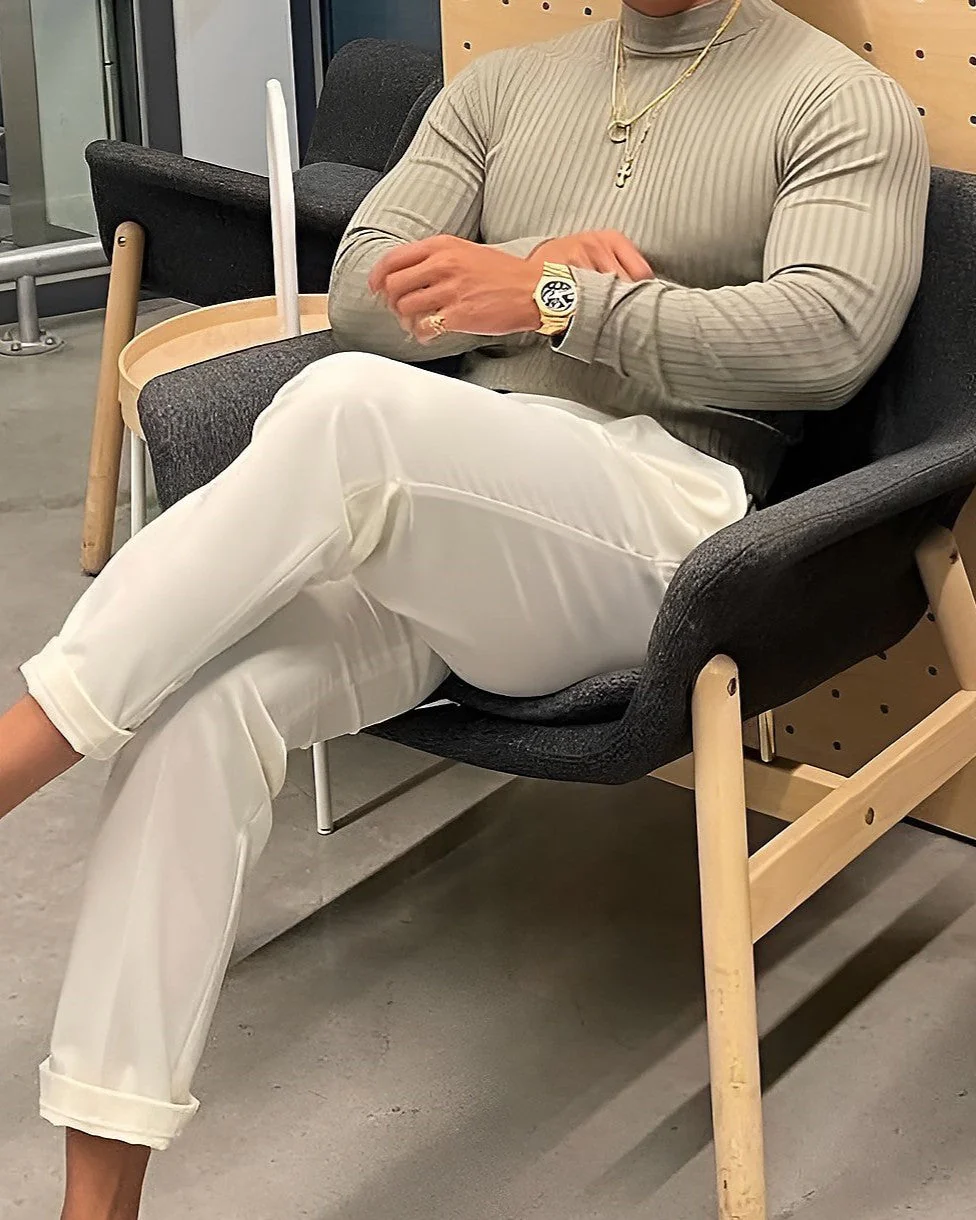 Stretch Rib Jersey Mockneck Long Sleeves T-shirt - Image 8