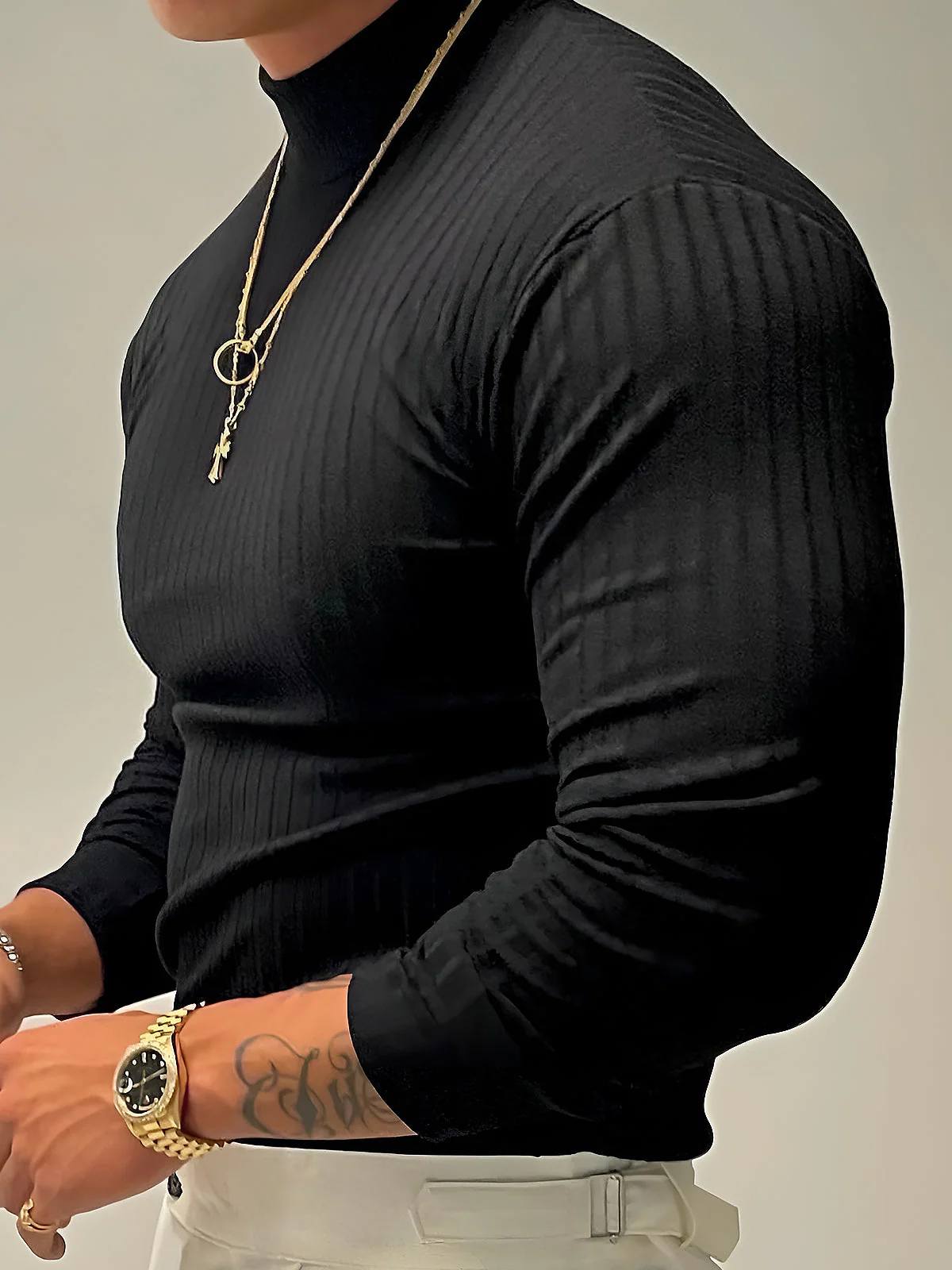 Stretch Rib Jersey Mockneck Long Sleeves T-shirt - Image 9