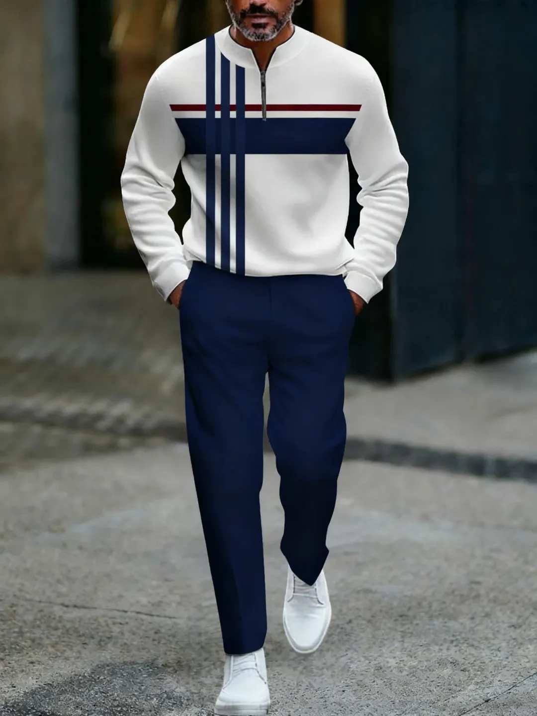 Quarter Zip Sweater & Trousers Two-Piece Set