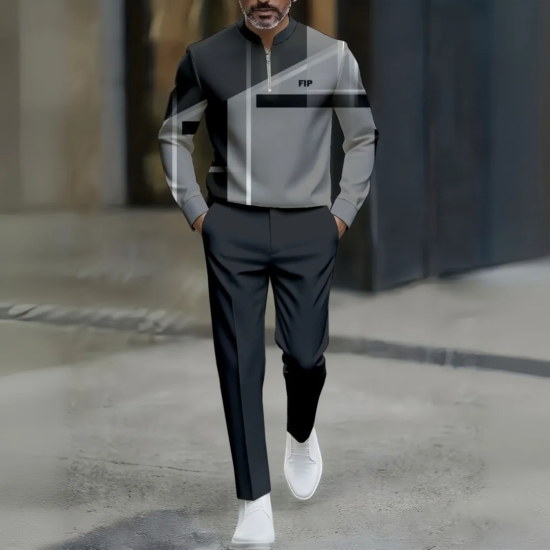 Quarter Zip Sweater & Trousers Two-Piece Set