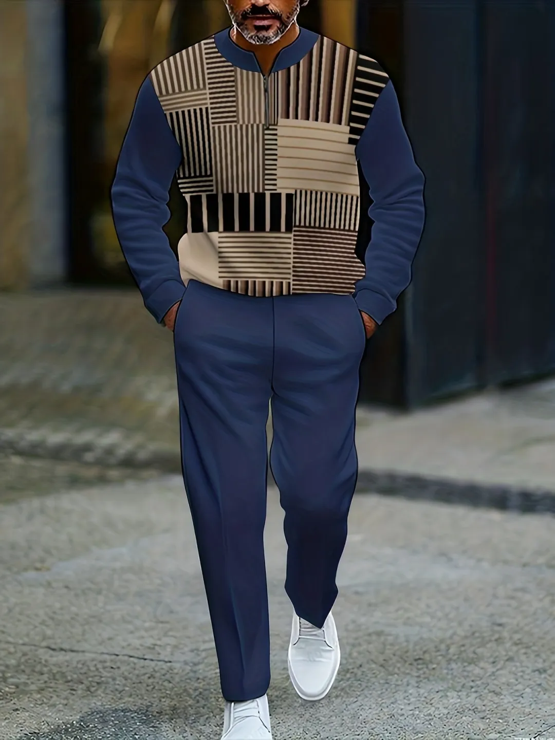 Quarter Zip Sweater & Trousers Two-Piece Set