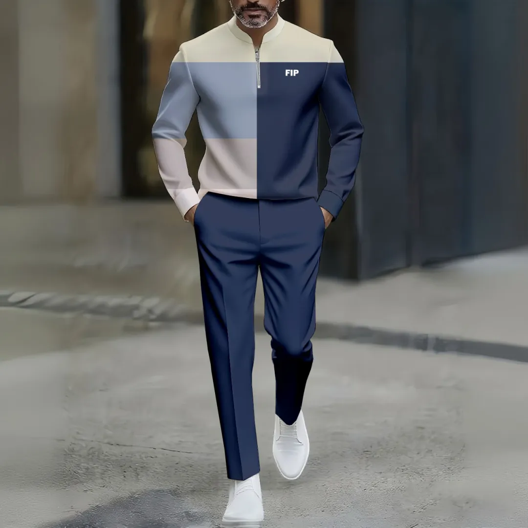 Quarter Zip Sweater & Trousers Two-Piece Set