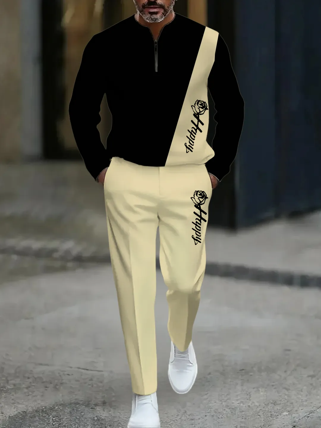 Quarter Zip Sweater & Trousers Two-Piece Set