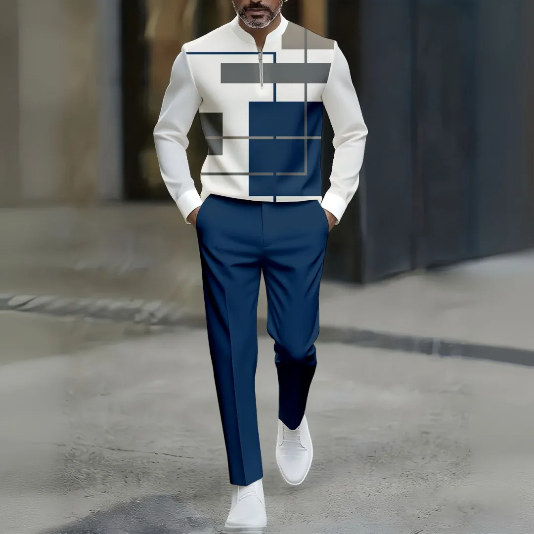 Quarter Zip Sweater & Trousers Two-Piece Set
