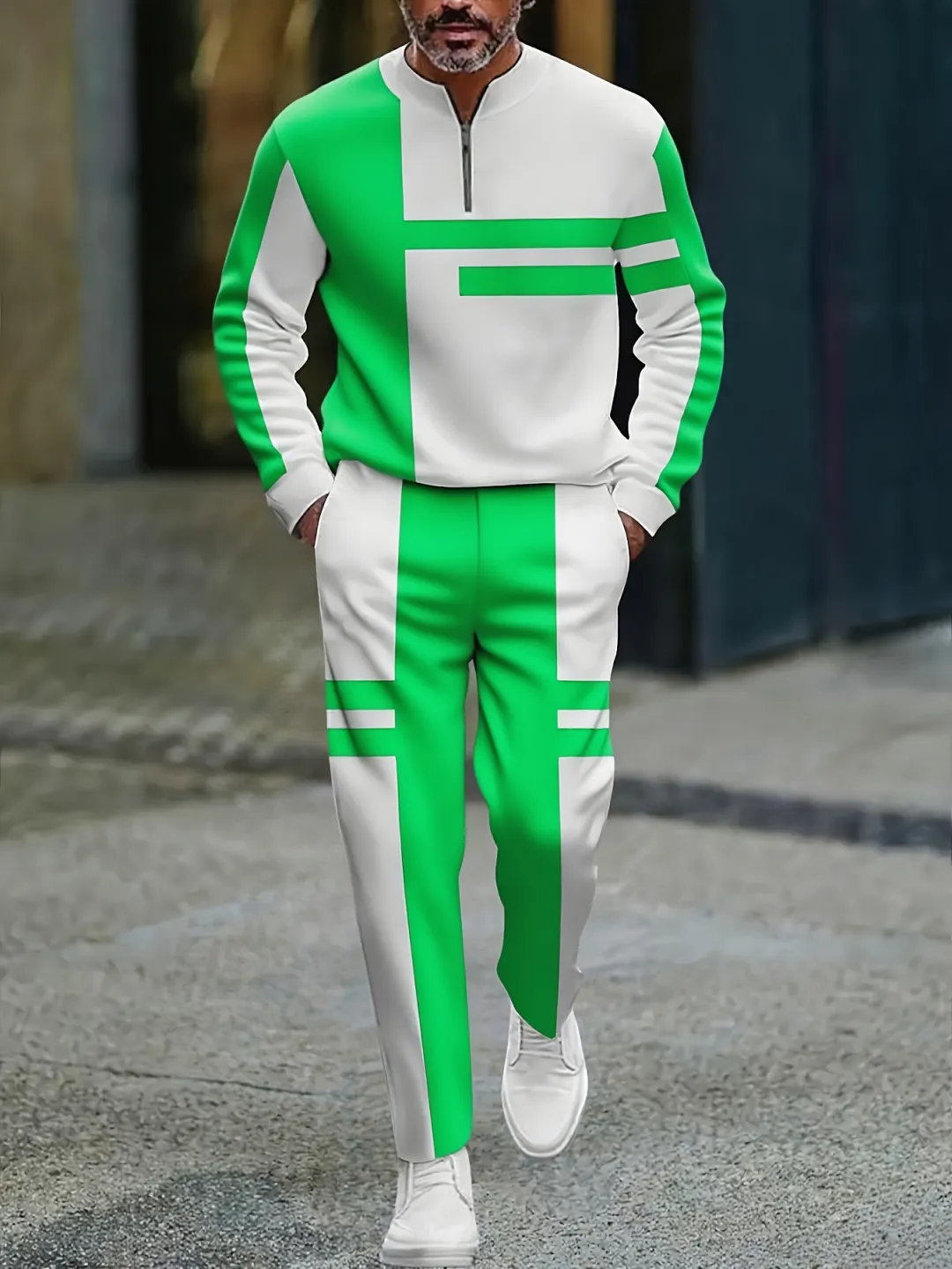 Quarter Zip Sweater & Trousers Two-Piece Set