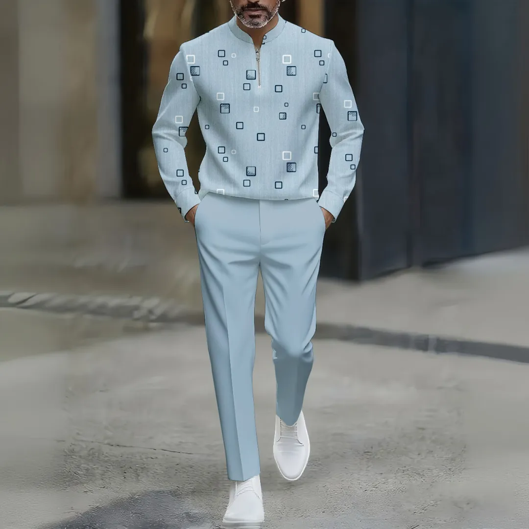 Quarter Zip Sweater & Trousers Two-Piece Set