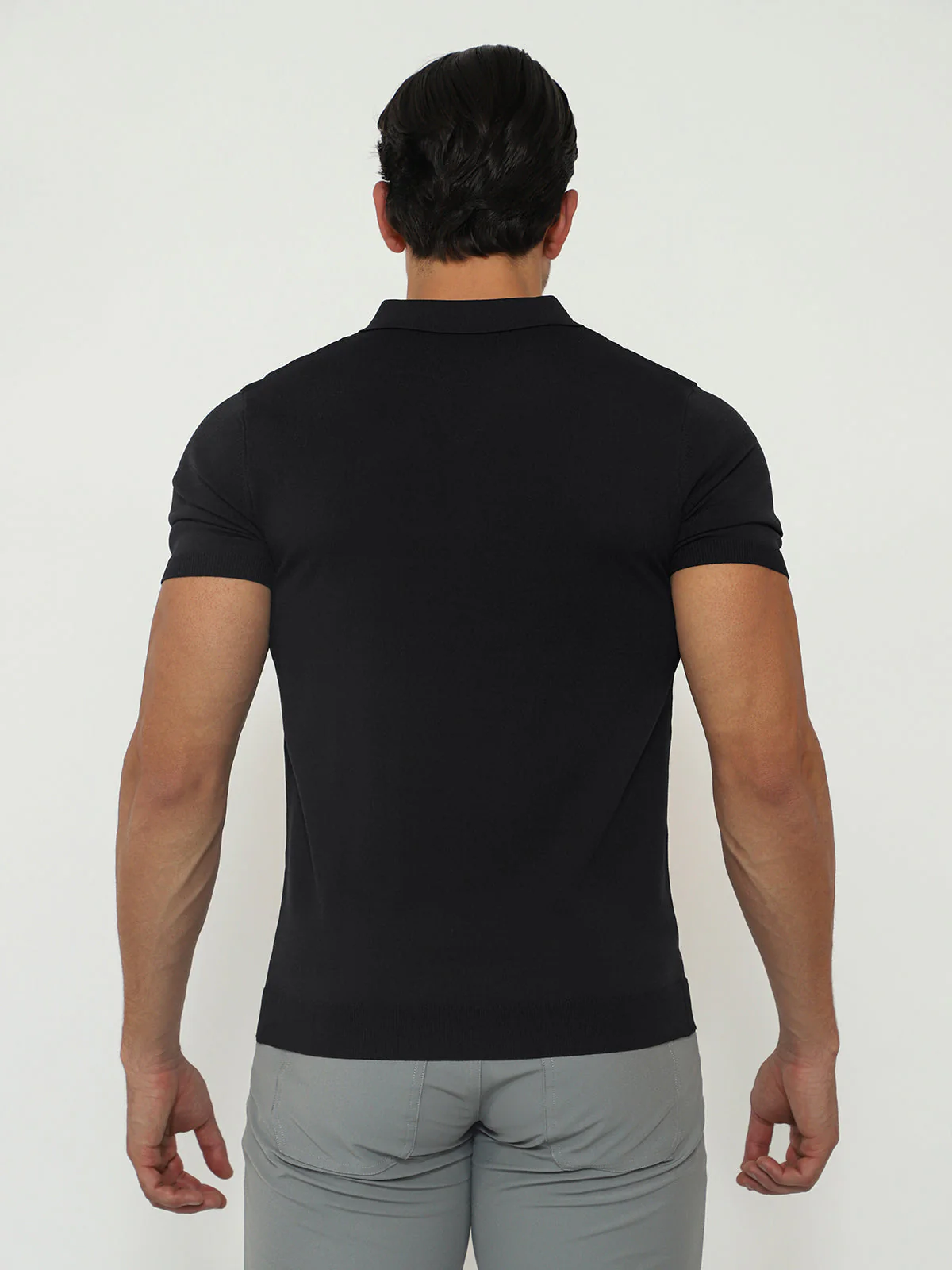 Open Collar Knit Polo Black - Image 16