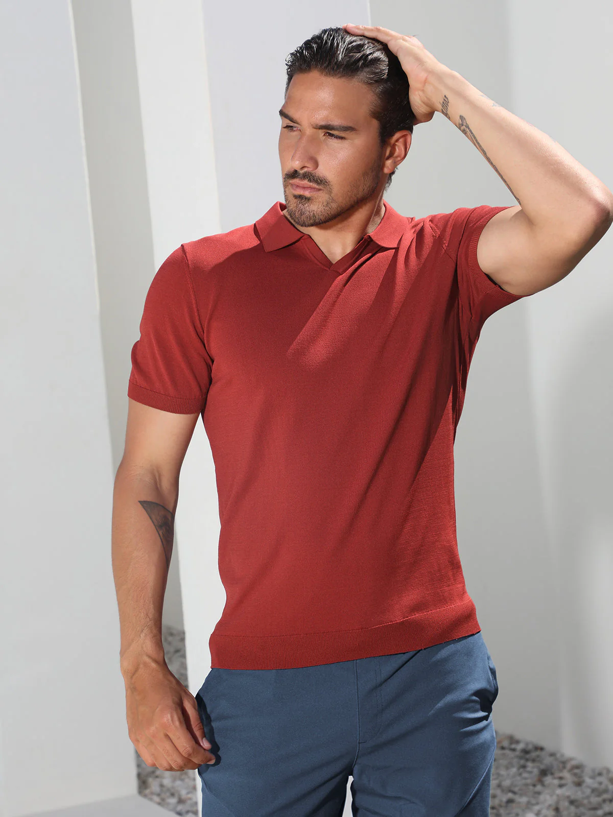 Open Collar Knit Polo Black - Image 27