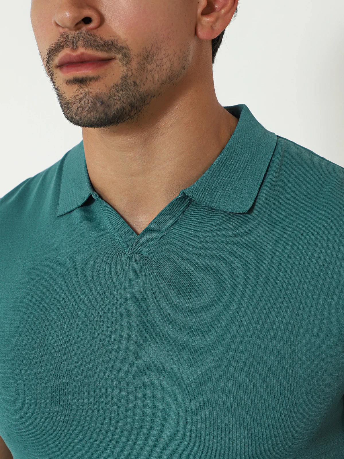 Open Collar Knit Polo Teal - Image 37