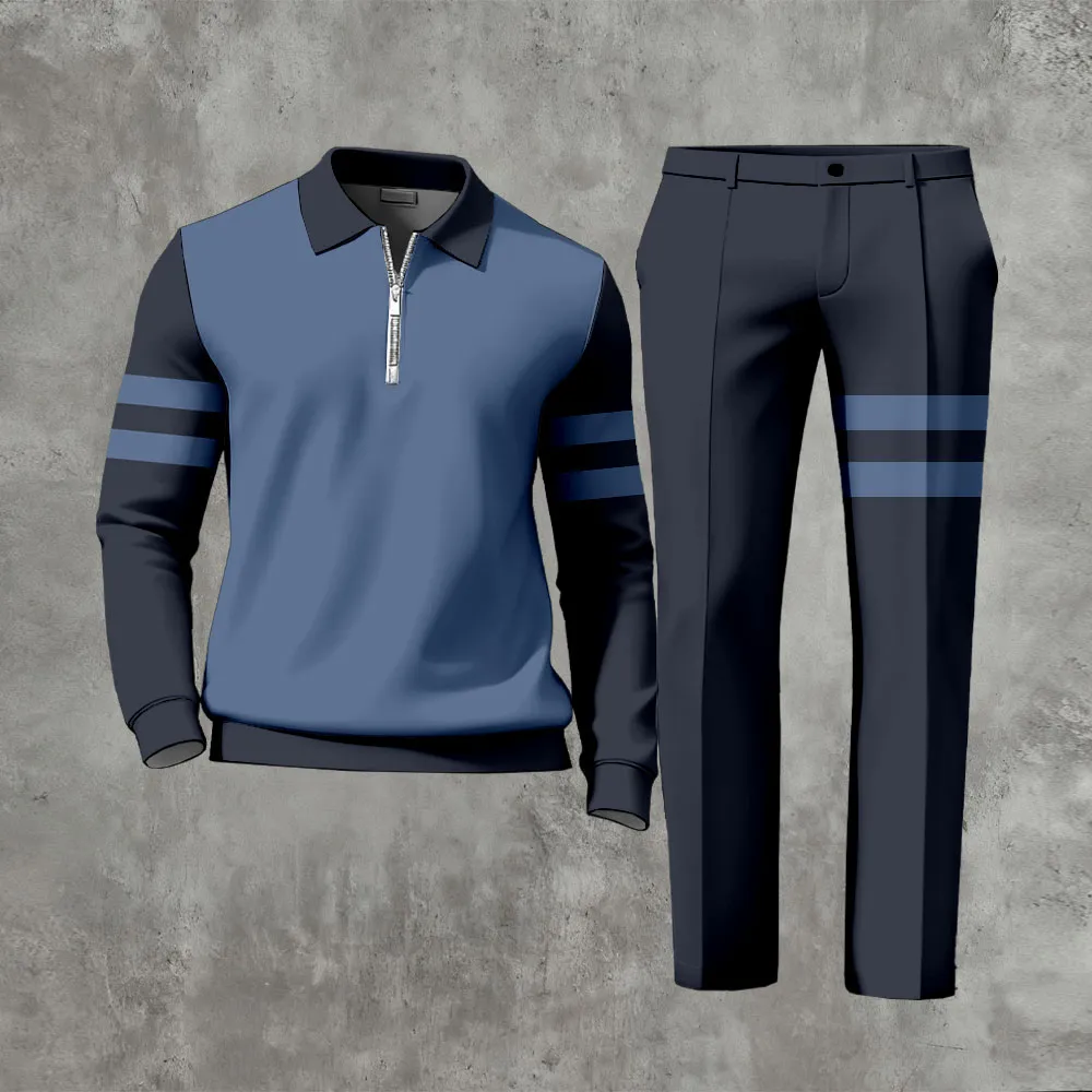 Long Sleeved Casual Quarter Zip Two-Piece Set