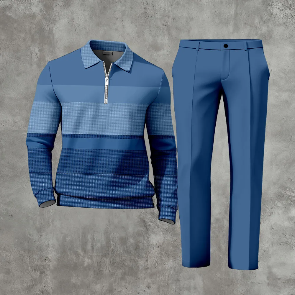 Long Sleeved Casual Quarter Zip Two-Piece Set - Image 3