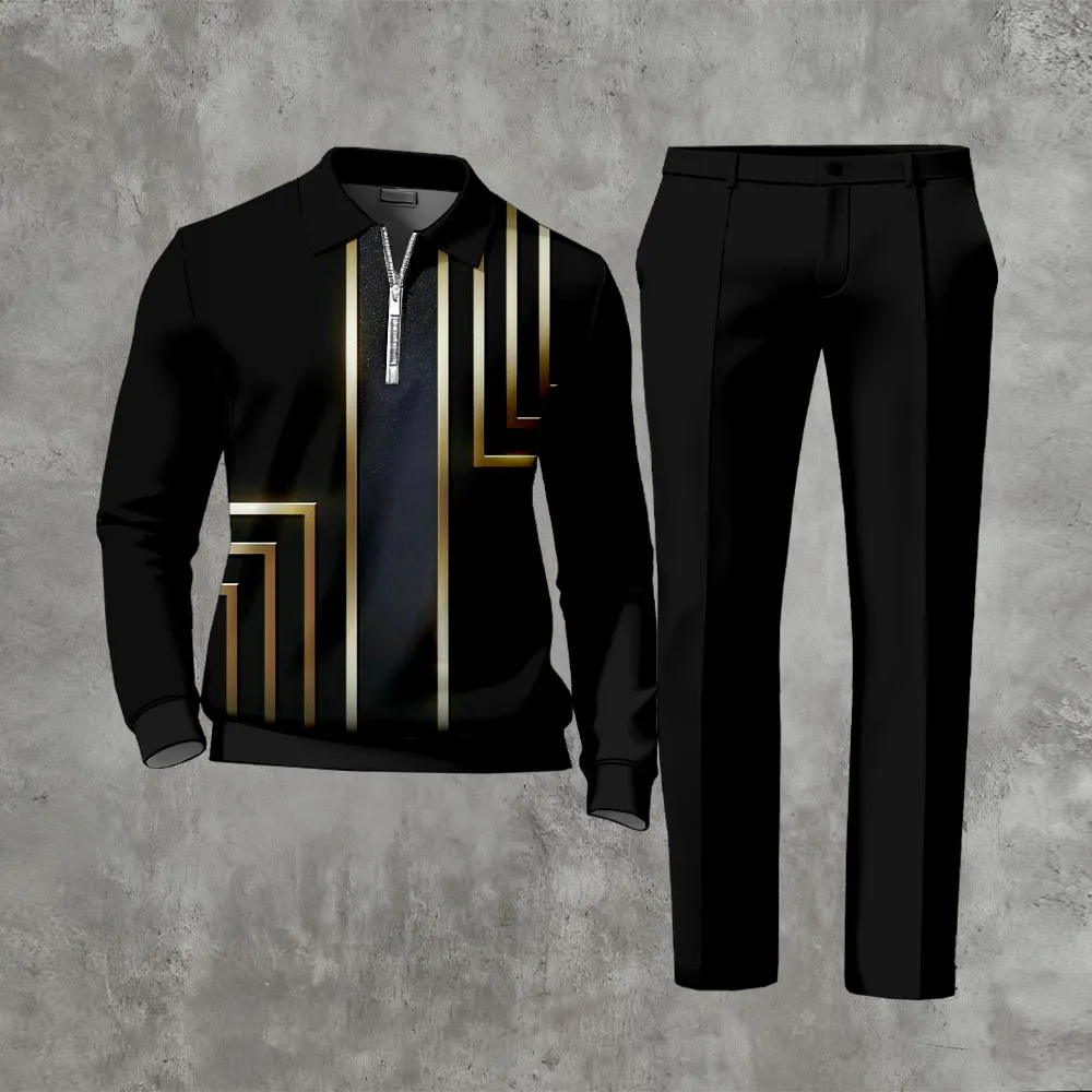 Long Sleeved Casual Quarter Zip Two-Piece Set