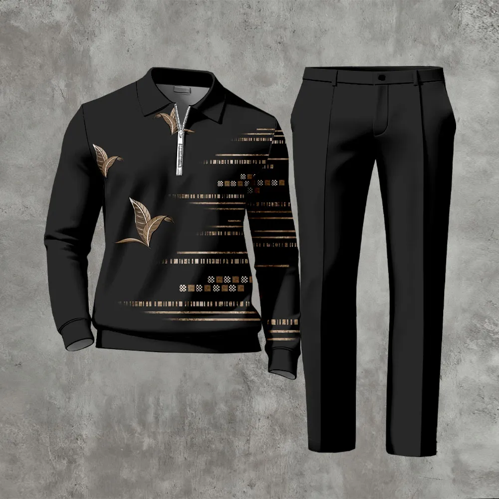 Long Sleeved Casual Quarter Zip Two-Piece Set