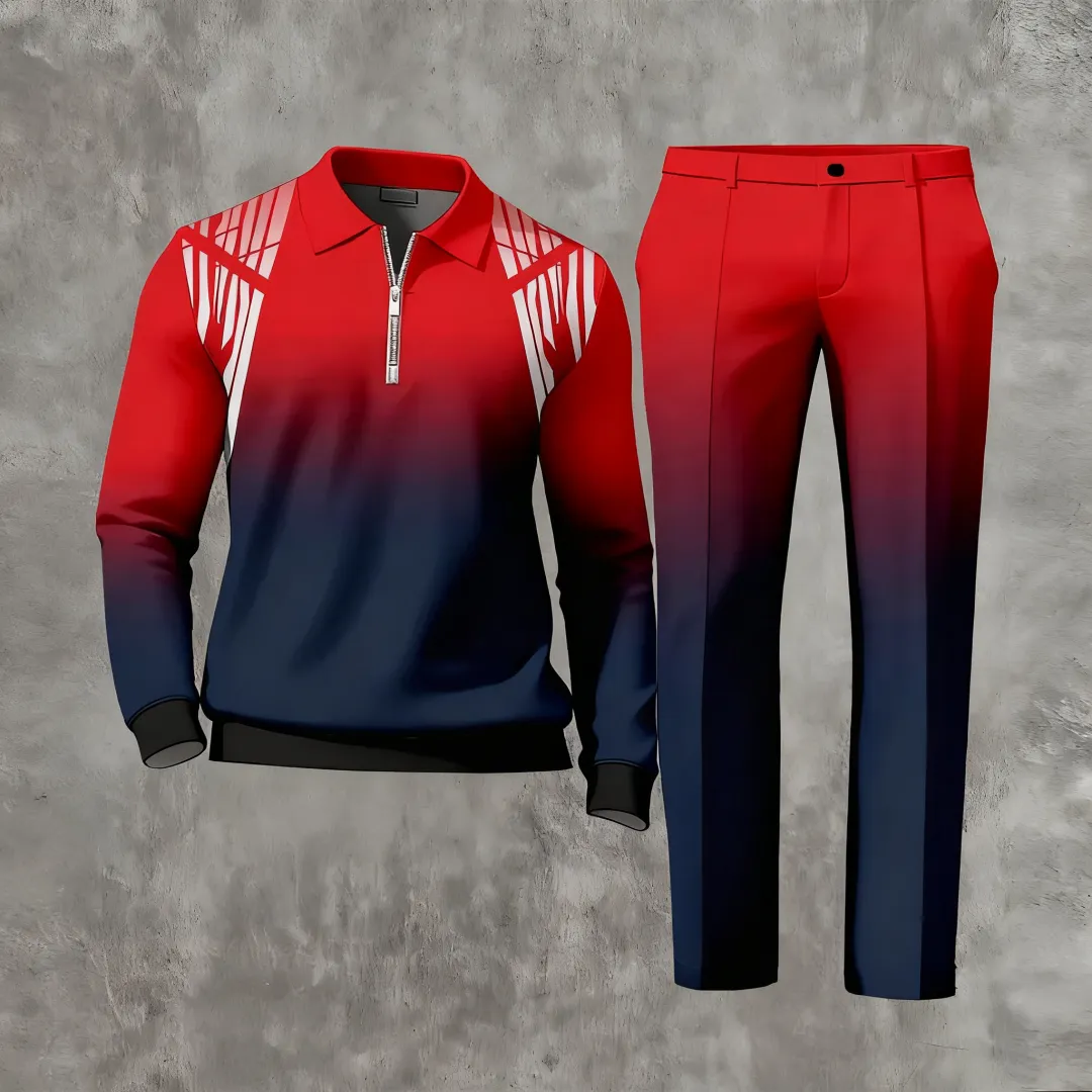 Long Sleeved Casual Quarter Zip Two-Piece Set