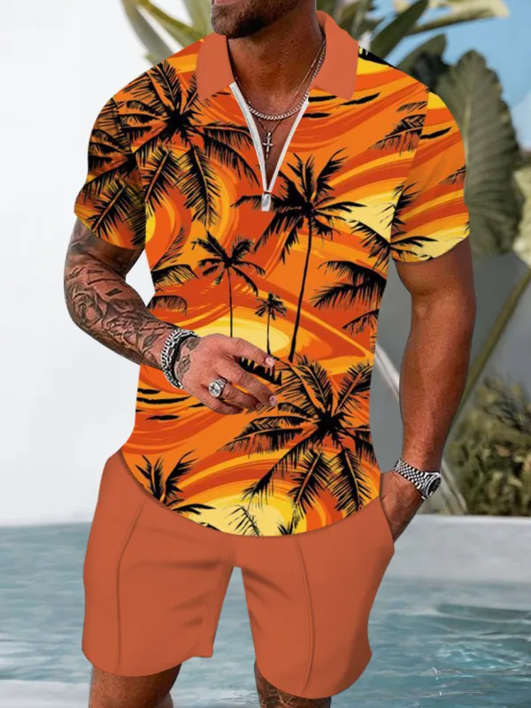 Polo Short Sleeve Zipper Two-Piece Set