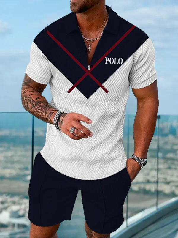 Polo Short Sleeve Zipper Two-Piece Set