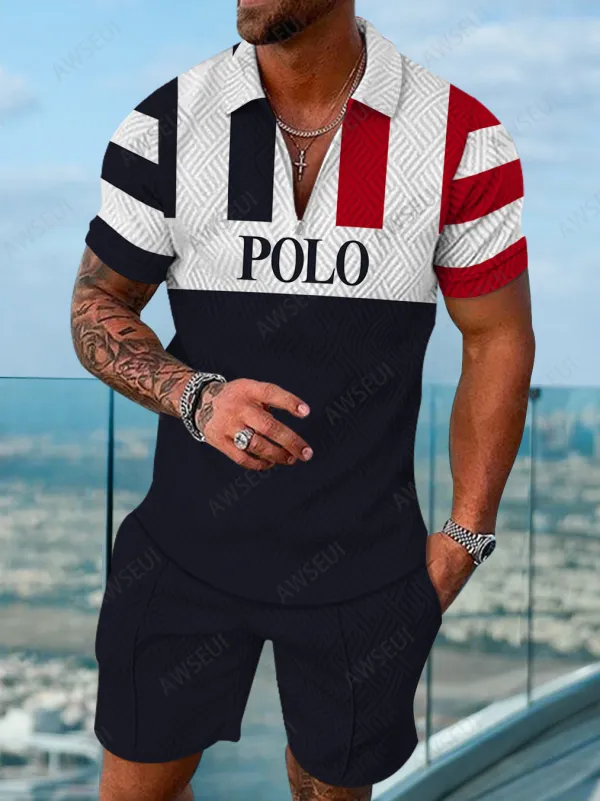 Polo Short Sleeve Zipper Two-Piece Set