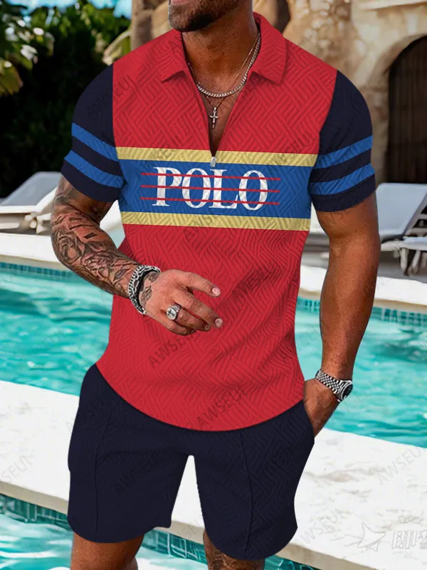Polo Short Sleeve Zipper Two-Piece Set
