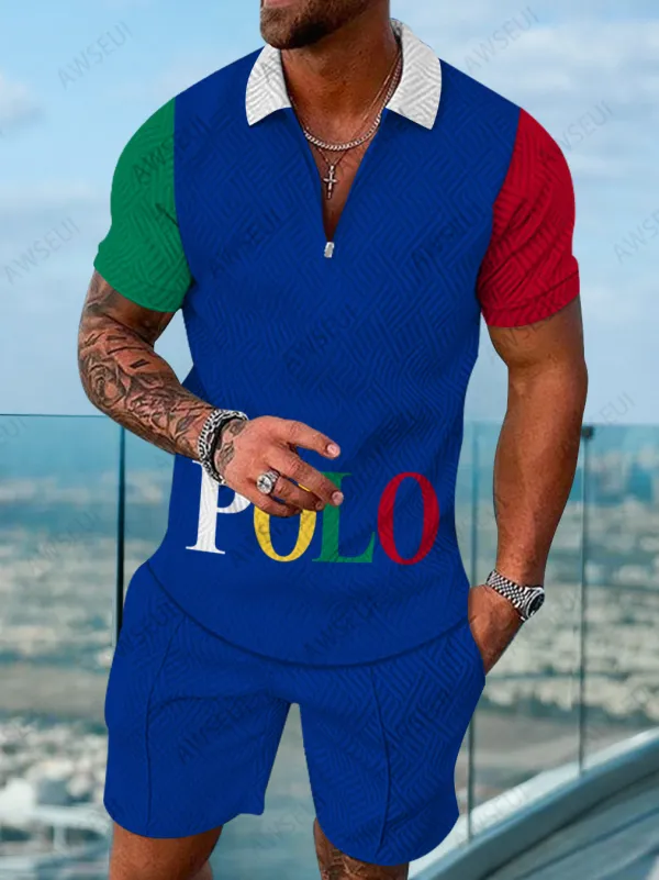 Polo Short Sleeve Zipper Two-Piece Set