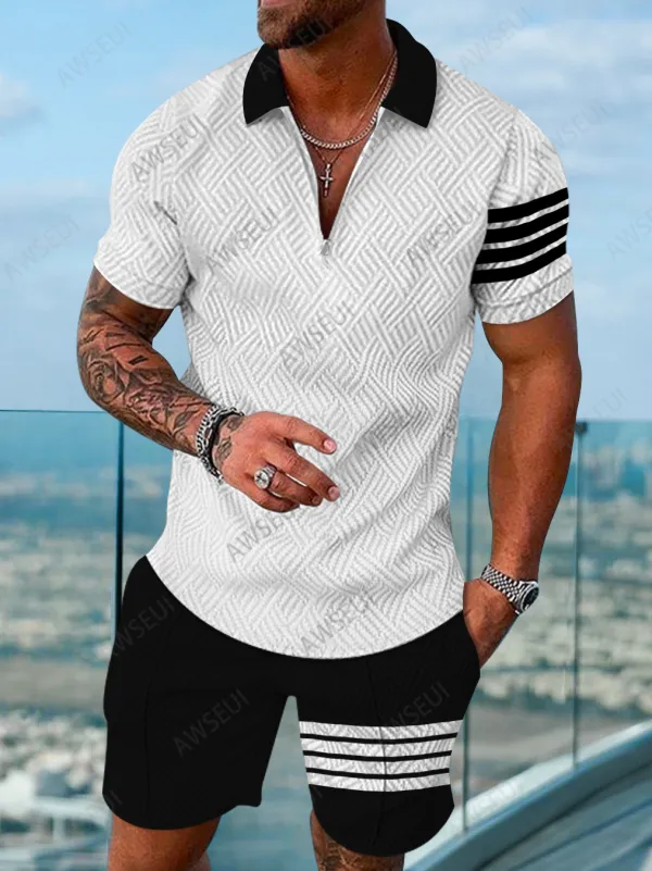 Polo Short Sleeve Zipper Two-Piece Set