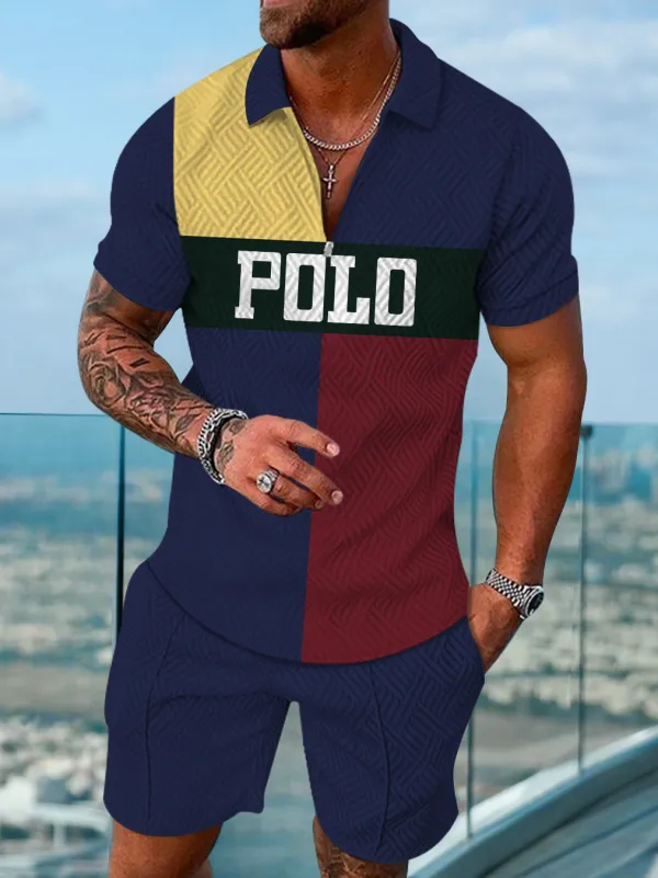 Polo Short Sleeve Zipper Two-Piece Set
