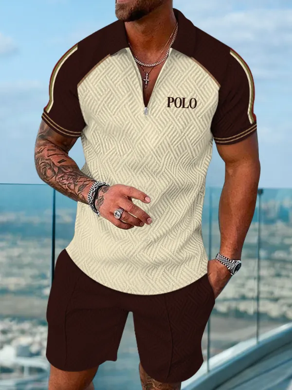 Polo Short Sleeve Zipper Two-Piece Set