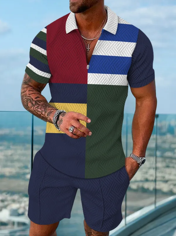 Polo Short Sleeve Zipper Two-Piece Set