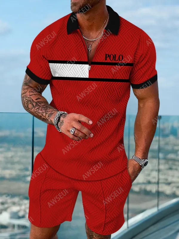 Polo Short Sleeve Zipper Two-Piece Set