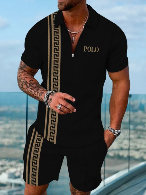 Polo Short Sleeve Zipper Two-Piece Set